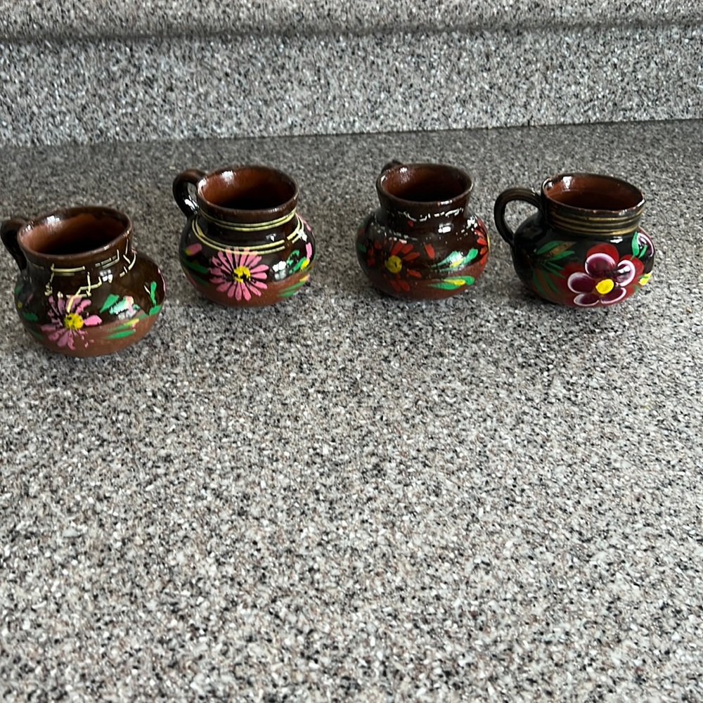 Vintage set of 4 Mexican  Terracotta Clay Pottery